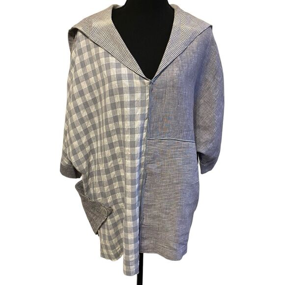 Moonlight Y&S Fashion Linen Tunic M Gray Plaid Oversized Boho Lagenlook Artsy - Picture 3 of 11